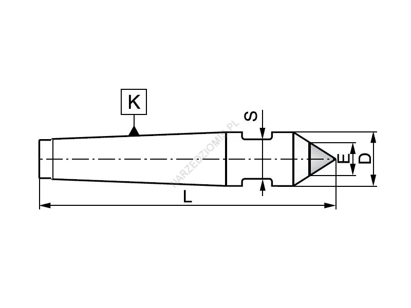 Rysunek techniczny: Kieł stały zewnętrzny z płaską i końcówką z węglików spiekanych: T.8721 MS2 - KOLNO